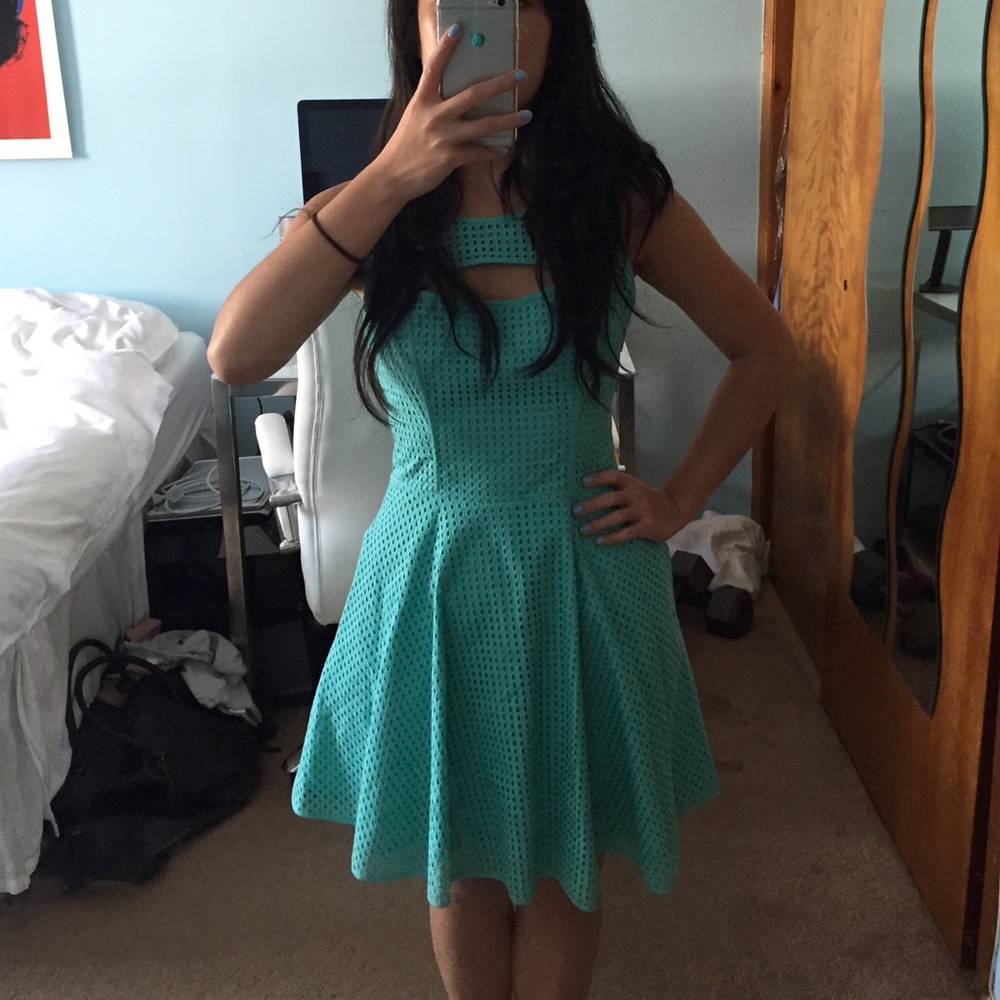 NWT Guess Light Turquoise Cut Out Fit & Flare Dress